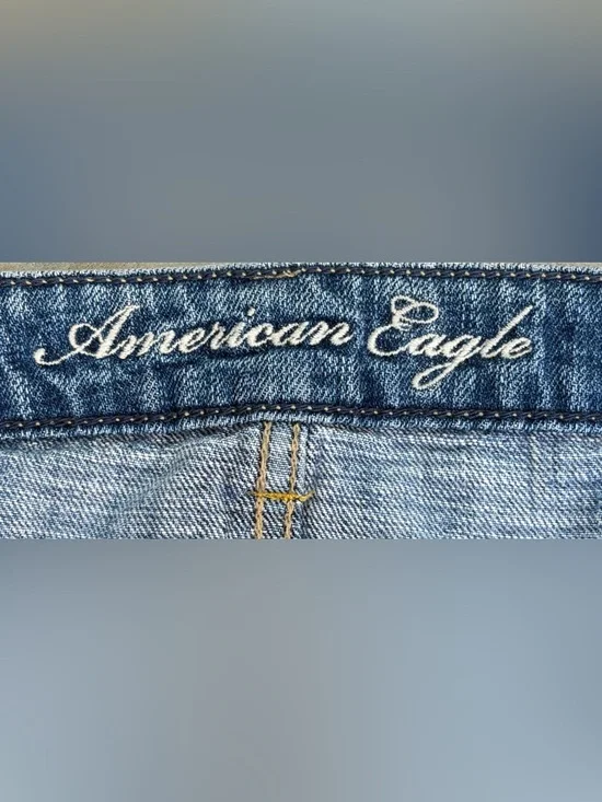 American Eagle Outfitters Distressed Denim Mini Skirt - Blue Wash - Size 12 - Picture 9 of 10